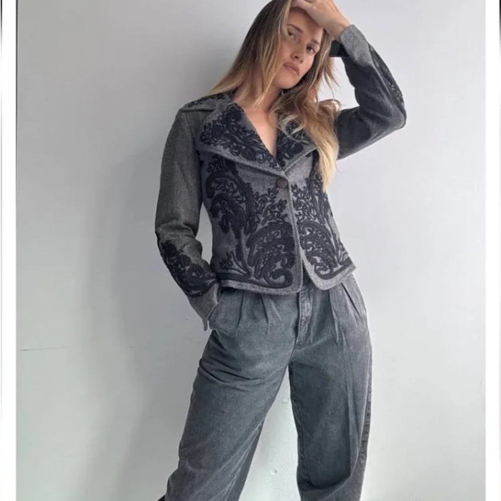 Soft Surroundings Wool Blend Jacket- Grey with Black Embroidery.- size M. - Picture 2 of 10